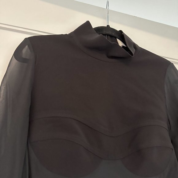 Dion Lee Mesh Long Sleeve Top Silk Knit Moulded Bustier High Neck in Black - Picture 7 of 9